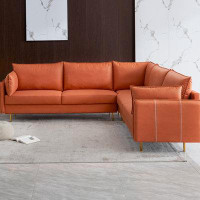Mercer41 L-Shaped Corner Sectional Technical leather Sofa-orange, 92.5*92.5''