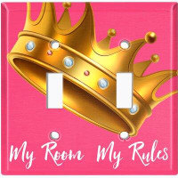 WorldAcc Metal Light Switch Plate Outlet Cover (My Room My Rules Princess Crown Black 2 - Double Toggle)