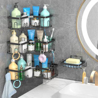Rebrilliant Shower Caddy With Soap Holder,Adhesive Shower Shelve With 20 Hooks,No Drilling Rustproof Wall Mounted Stainl