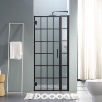 Lordear 40" W X 72" H Matte Black Semi-Frameless Hinged Shower Door Clear Tempered Glass Door Bathroom Door