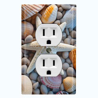 WorldAcc Metal Light Switch Plate Outlet Cover (Colorful Sea Shell Star Fish - Single Duplex)
