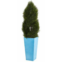 Latitude Run® 4.5ft. Double Pond Cypress Spiral Artificial Tree in Planter UV Resistant (Indoor/Outdoor)