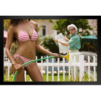 Latitude Run® Nerd Watching Hot Woman In Bikini Water Plants Photo Art Print Black Wood Framed Poster 20X14