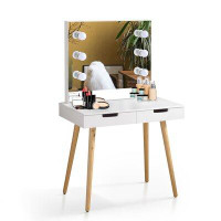 Toeasliving Wooden Vanity Table Makeup Dressing Desk with LED Light,dressing table with USB port,White
