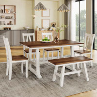 August Grove 6-Piece Wood Dining Table Set With Bench And 4 Dining Chairs