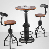 Williston Forge 3-Piece Bar Table (38.6"-48.4") & 2 Backrest Stools (24"-30") Set For Pub Kitchen Dining Living Party Bi