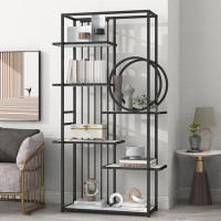 Healthomse 6 Tiers Home Office Bookcase Open Bookshelf With Black Metal Frame