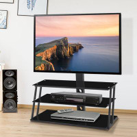Symple Stuff 16.90 In. W Black Black Multi-Function Angle And Height Adjustable Tempered Glass TV Stand Up To 50 In.