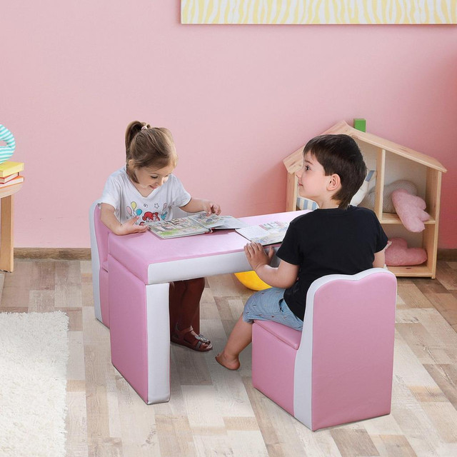 KIDS SOFA SET 2-IN-1 MULTI-FUNCTIONAL TODDLER TABLE CHAIR SET 2 SEAT COUCH STORAGE BOX SOFT STURDY in Toys & Games - Image 2