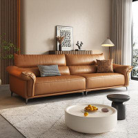 Lilac Garden Tools 98.43" Orange Genuine Leather Modular Sofa cushion couch