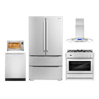 Cosmo 5 Piece Kitchen Package with French Door Refrigerator & 36" Freestanding Gas Range