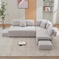 Latitude Run® 91.73" L-shaped Sofa Sectional Sofa Couch with 2 Stools and 2 Lumbar Pillows