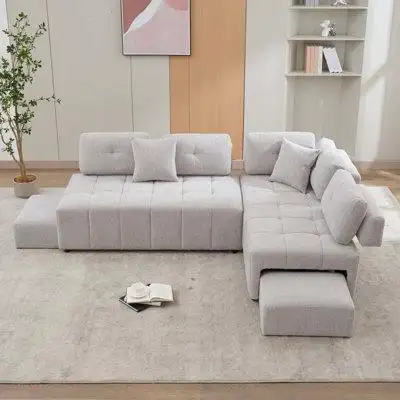 Latitude Run® 91.73" L-shaped Sofa Sectional Sofa Couch with 2 Stools and 2 Lumbar Pillows
