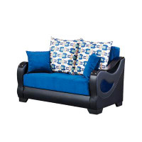 Mercer41 Echof Blue Convertible 62 In. Soft Touch Microfiber 2-Seater Sleeper Loveseat With Storage