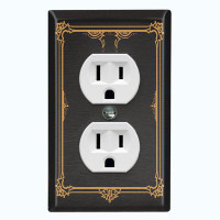 WorldAcc Metal Light Switch Plate Outlet Cover (Vintage Intricate Damask Yellow Frame Black - Single Toggle)