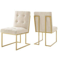 Lefancy.net Lefancy Privy Stainless Steel Upholstered Fabric Dining Accent Chair Set of 2