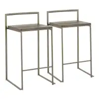 Hokku Designs Industrial Stackable Counter Stool in Antique with an Espresso Wood-Pressed Grain Bamboo Seat