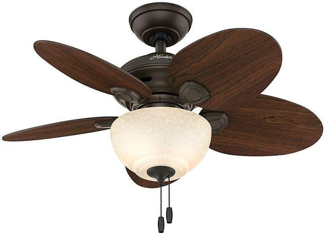 New in box HUNTER 34 INCH CEILING FAN WITH LIGHT -- big box price $161 -- our price $69.95 in Indoor Lighting & Fans