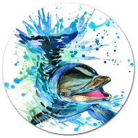 Made in Canada - Design Art 'Blue Dolphin Watercolor' Oil Painting Print on Metal