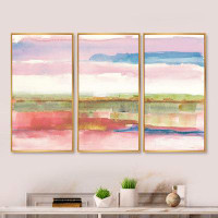 Design Art Influence Of Line And Colour Gold Bright - Modern & Contemporary Framed Canvas Wall Art Set Of 3