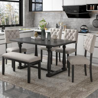 Red Barrel Studio TREXM 6-Piece Dining Table And Chair Set With Special-Shaped Legs And Foam-Covered Seat Backs&Cushions