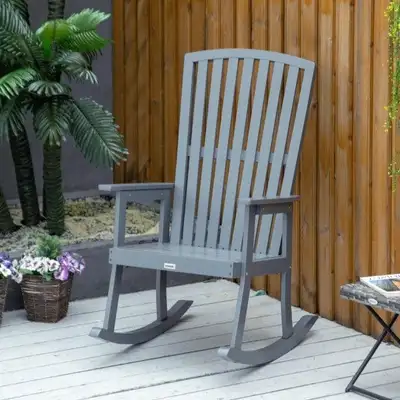 Farmhouse Poplar Wood Rocking Chair Indoor Outdoor Porch Patio Deck Garden, Fade Resistant Grey
