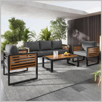 Latitude Run® Modern 4-Pieces Outdoor Furniture Sofa With Metal And Wood Frame