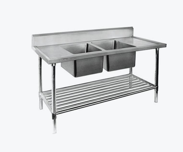 NEW 70 DOUBLE STAINLESS STEEL SINK TABLE & UNDERSHELF SS2718C in Other in Alberta