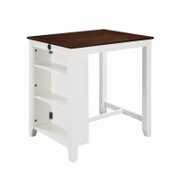 Winston Porter Graham 36" White Finish Small Space Counter Height Dining Table With USB Charging Ports And Shelves