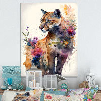 Dakota Fields Cute Puma Floral Art IV - Animals Canvas Wall Art
