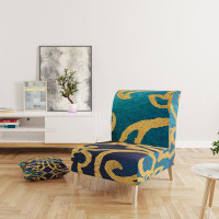 East Urban Home Metallic Glam Indigo Form II - Transitional Upholstered Slipper Chair