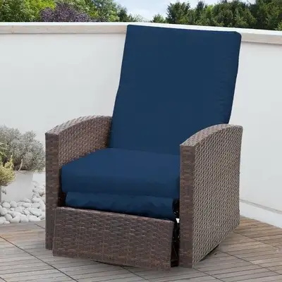 PE Rattan Wicker Outdoor Recliner Lounger Chair, Patio Tanning Beach Pool Deck Garden - DK Blue