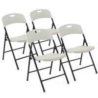 Inbox Zero Leslieann Plastic/Resin Stackable Folding Chair 4 pc Set - White
