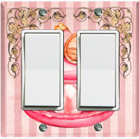 WorldAcc Metal Light Switch Plate Outlet Cover (Rose Petal Macaron Pink Strawberry Stripes Frame - Single Toggle)
