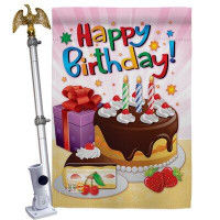Breeze Decor Happy Birthday - Impressions Decorative Aluminum Pole & Bracket House Flag Set HS115073-BO-02