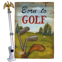 Breeze Decor Born To Golf - Impressions Decorative Aluminum Pole & Bracket House Flag Set HS109065-BO-02