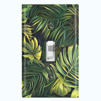 WorldAcc Metal Light Switch Plate Outlet Cover (Green Jungle Plant Leaves - Single Toggle)