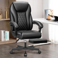 Inbox Zero Executive Office Chair Big And Tall Home Office Chair, High Back Ergonomic Leather Chair With Footrest, Adjus