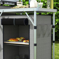 Outsunny Folding Camping Kitchen with Windshield Fabric Cupboards Grey