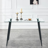 Ebern Designs Modern Rectangular Glass Dining Table, Suitable For 4-6 People, Equipped With Tempered Glass Tabletop And