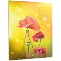 Design Art Floral 'Red Flowers on Yellow Background' Graphic Art on Metal