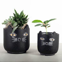 Primrue Set Of 2 Black Cat Face Planters