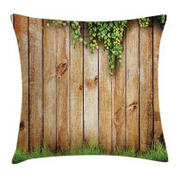 East Urban Home Grass and Leaf Plant over Old Fence Indoor / Outdoor 26" Throw Pillow Cover