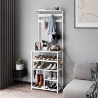 Latitude Run® Latitude Run® Modern White Large 5-Tier Hall Tree Entryway Wooden Shoes Rack Shelf Coat Rack With Movable