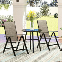 Lark Manor 3 Piece Outdoor Patio Bistro Set With Metal Aluminum Folding Portable PVC-Coated Polyester Padded Sling Chair