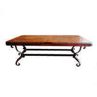 Mexports by Susana Molina Luxurious Wrought Iron Coffee Table with a rectangular Mesquite wood top embellished with Turq