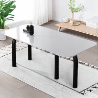 Hokku Designs 62.99" White&Black Sintered Stone + Carbon steel Rectangular Dining Table
