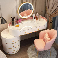 Everly Quinn Lighting Drawer Dressing Table Luxury Nordic Bedroom Vanity Woman Makeup Dressing Table Tocador Maquillaje