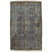 CaliComfy One-of-a-Kind 6'4" x 9'8" All-Over Modern Indo Wool Area Rug in Blue/Black/Olive