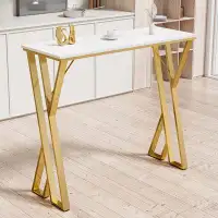 Mercer41 Modern High Bar Table with Golden Double Pedestal